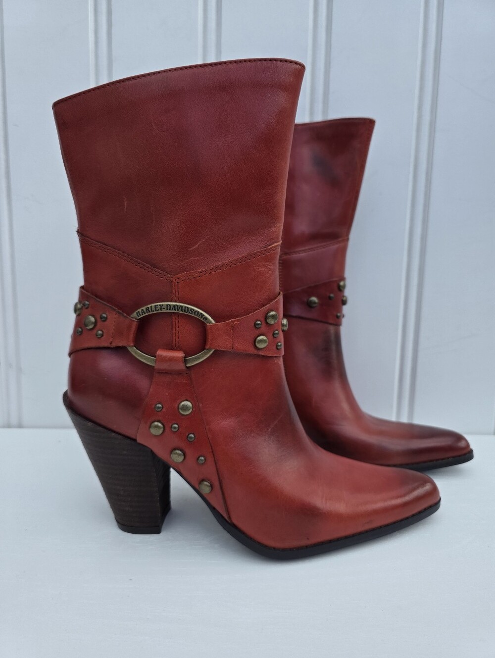 Harley Davidson Leather Upper Riding Motorcycle Boots Pointed Toe Size 8